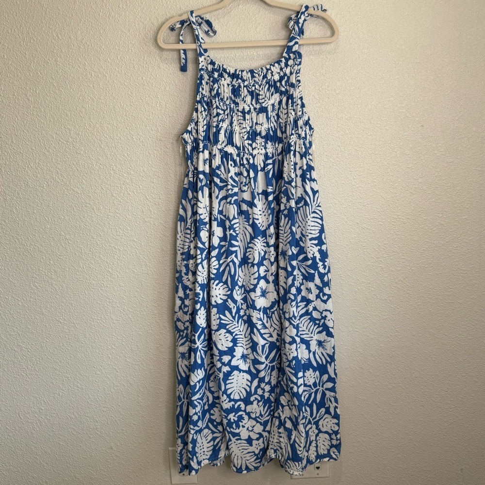 Beachlunchlounge Womens M Tropical Midi Dress Cotton Gauze Blue Vacation‎ - Picture 9 of 11